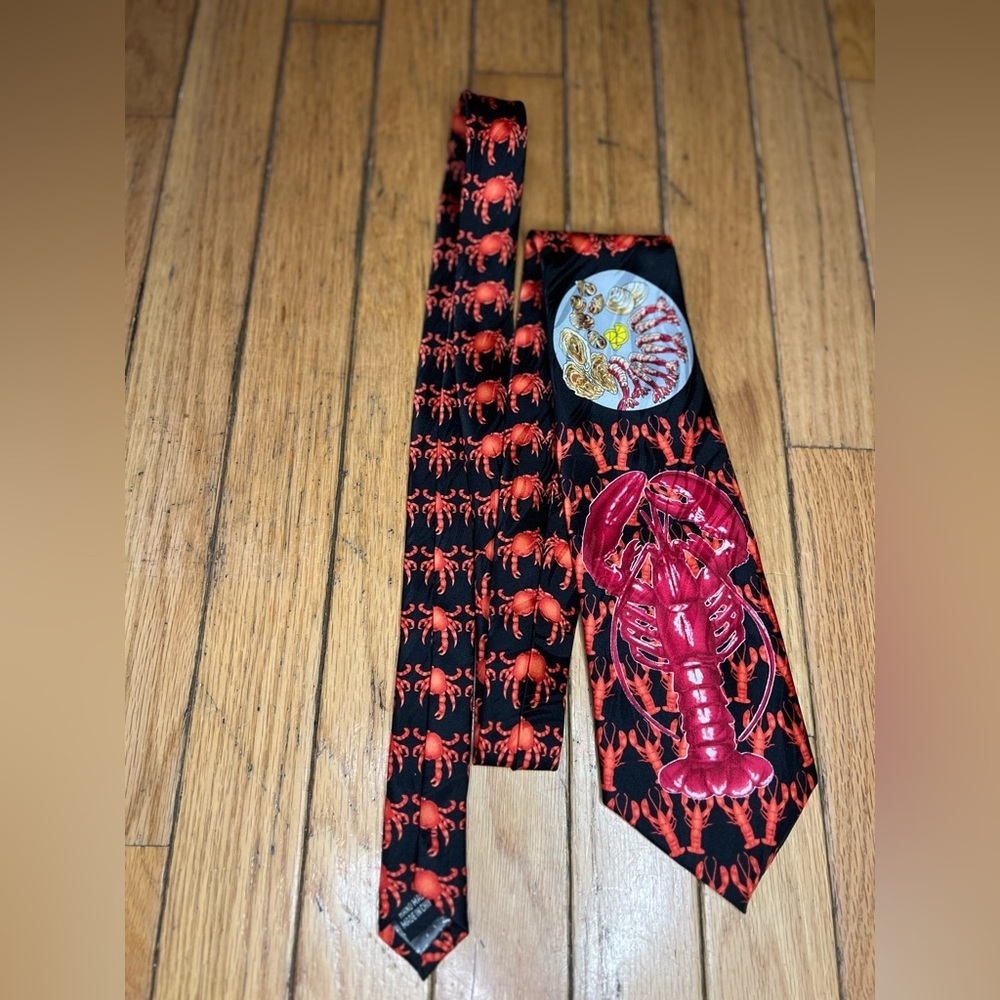 Seafood Dinner Men's Necktie Lobster Crab Shrimp Restaurant Food red Neck Tie - Picture 1 of 6